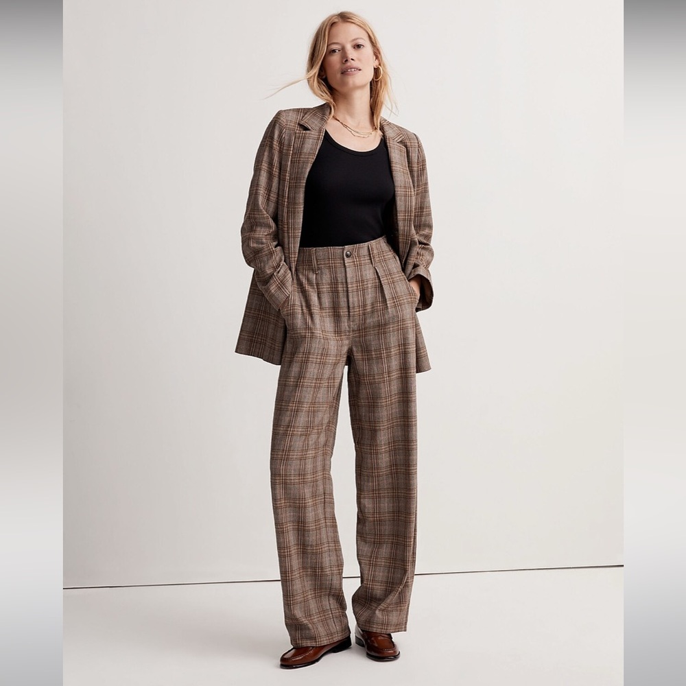 NWOT Madewell The Neale Straight-Leg Pant in Ghent Plaid Size 0 - Brown Tan